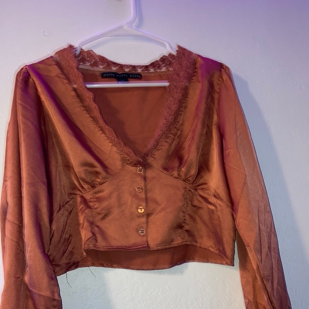 Silk orange flower lace blouse